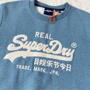 Superdry Men Blue Soft Fleece Lined Crewneck Pullover Sweater US6 Streetwear